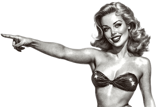 Vintage illustration of a confident woman pointing forward png