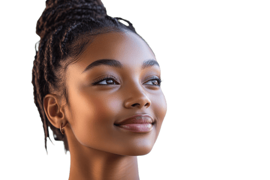 A young woman with braided hair gazes thoughtfully png