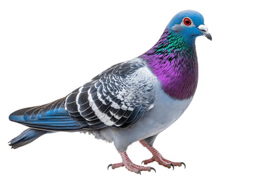 Colorful pigeon standing on a white background png