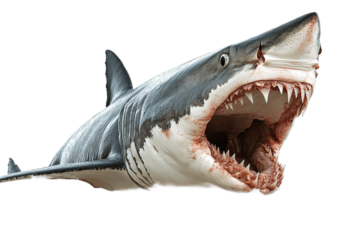 Great white shark breaching the surface in ocean waters png