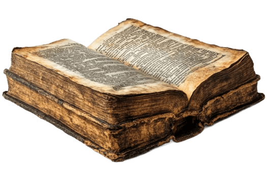 Antique book with worn pages and weathered binding png