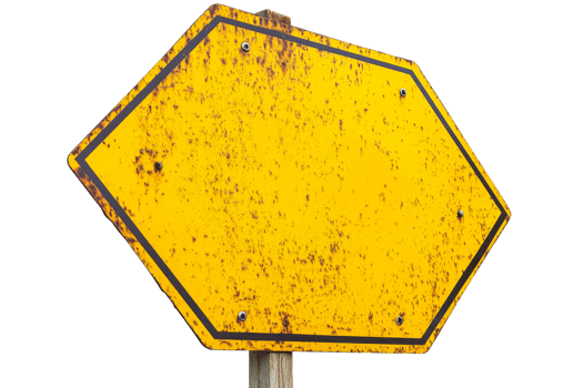 Weathered yellow sign on wooden post with no text png