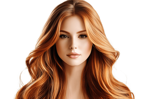 Beauty with long flowing red hair on transparent background png