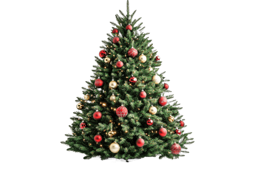Decorated Christmas tree with red and gold ornaments png