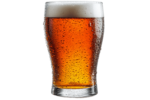 Cold beer in a glass with condensation on surface png