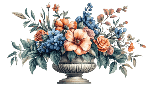Vibrant floral arrangement in a classic vase png