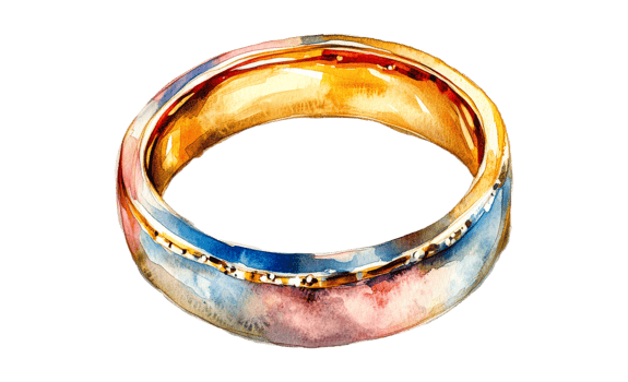 Unique gold and silver ring design with watercolor effect png