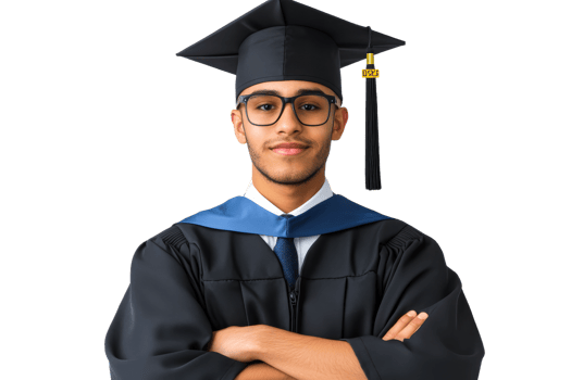 Proud graduate showcasing academic success png