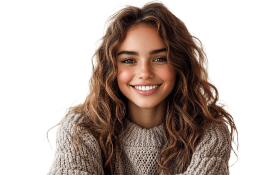 A young woman with beautiful curly hair smiles warmly png