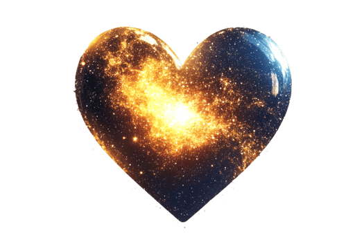 Heart shape filled with glowing stars and galaxies png