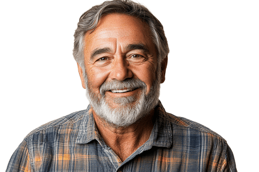 Joyful senior man with beard smiling brightly png