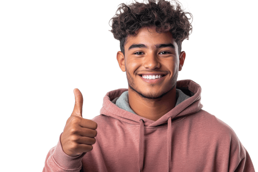 Smiling young man giving thumbs up with casual style png