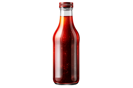 Glass bottle filled with red sauce on transparent background png