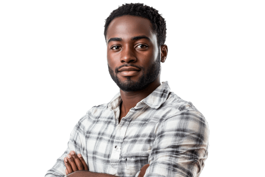 Confident young man posing with crossed arms png