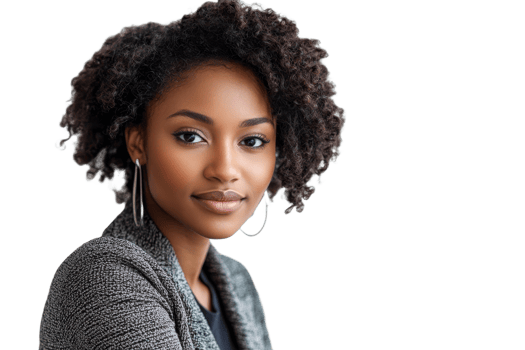 Portrait of a woman with curly hair in a casual setting png