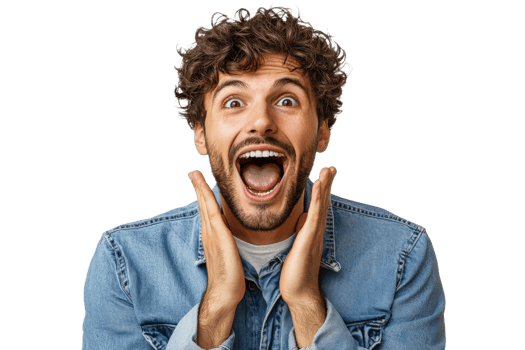 Excited young man expressing joy and surprise png