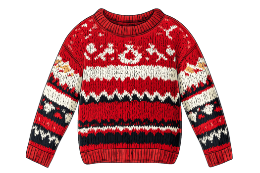Cozy red sweater with festive patterns for winter wear png