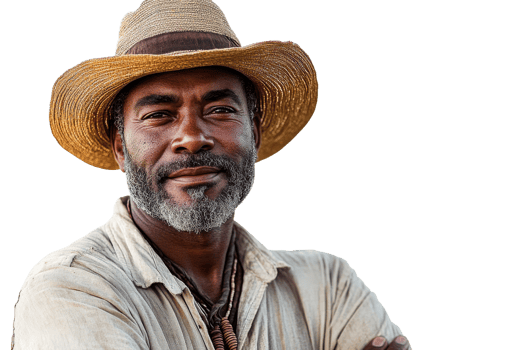 Man with a straw hat and beard smiling outdoors png