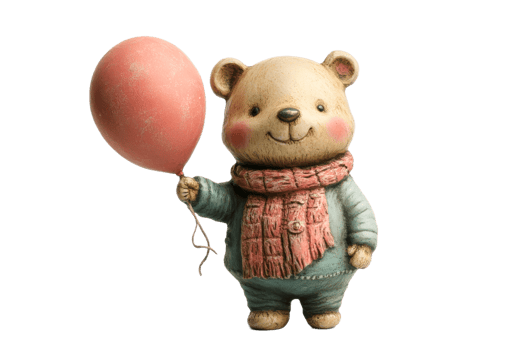 Cute bear holding a pink balloon on transparent background png