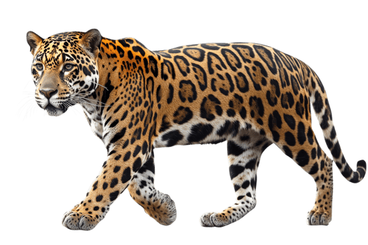 Powerful jaguar walking on a transparent background png