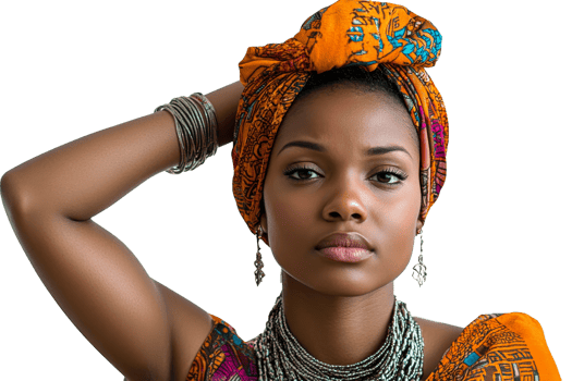 Portrait of a woman wearing traditional African attire png