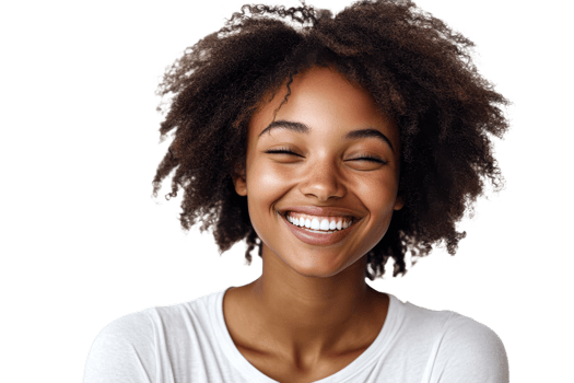 Smiling woman with curly hair on a transparent background png