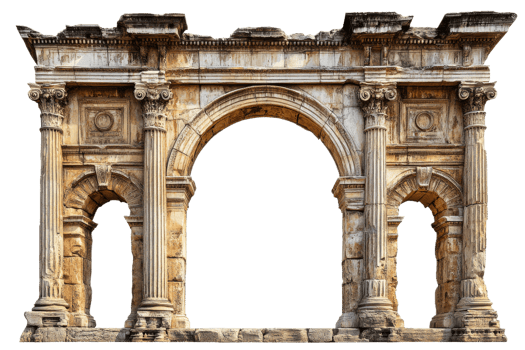 Ancient stone archway with columns and classical design png