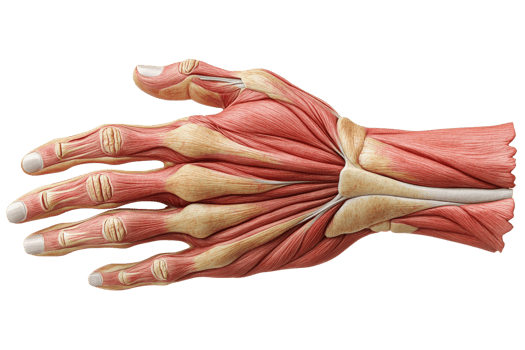 Detailed view of human hand muscular structure png