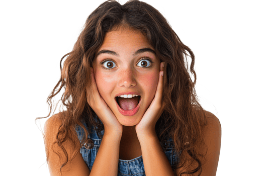Girl expressing excitement with hands on her face png