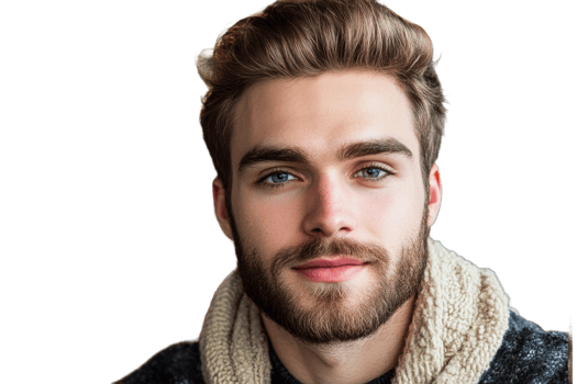 Handsome young man with a beard and blue eyes png