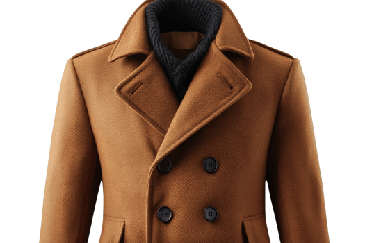 Stylish brown peacoat with double buttons for winter wear png