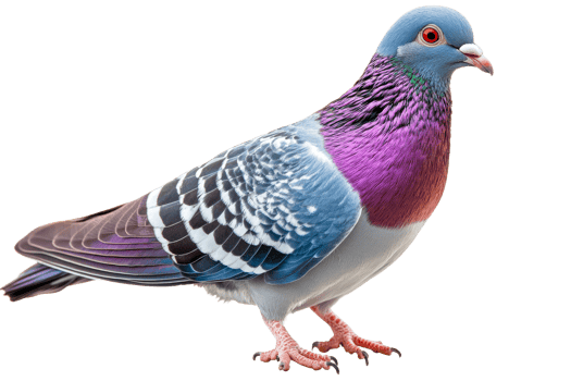 Colorful pigeon standing on a transparent background png