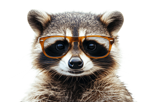 Stylish glasses wearing raccoon on a transparent bg png