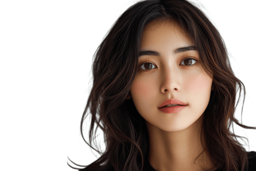 Young woman with long hair and natural makeup portrait png