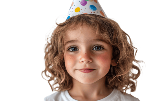Joyful child celebrating birthday in festive hat png