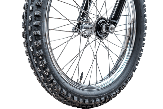 Mountain bike wheel with thick tire for rugged terrain png