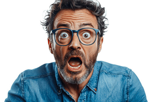 Man expressing shock with wide eyes and open mouth png