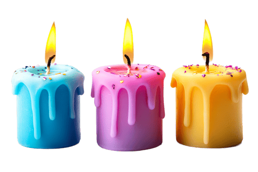 Colorful candles with bright flames on clear bg png