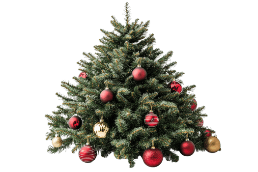 Christmas tree with ornaments on transparent background png