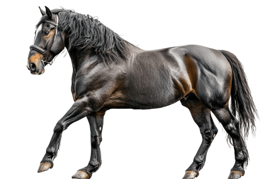Black horse walking gracefully on a transparent background png
