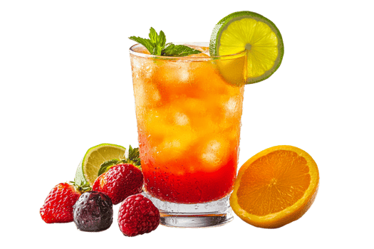 Refreshing drink with fruits and vibrant colors png
