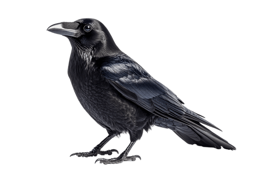 Detailed depiction of a black raven with glossy feathers png