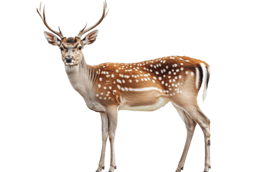 Elegant deer with spotted coat standing in profile view png