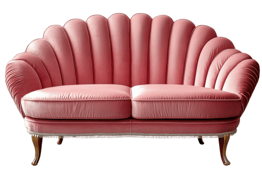 Elegant pink scalloped sofa with vintage design png