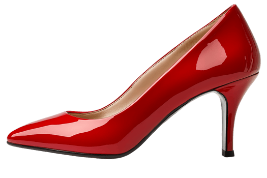 Elegant red high heel shoe with glossy finish png