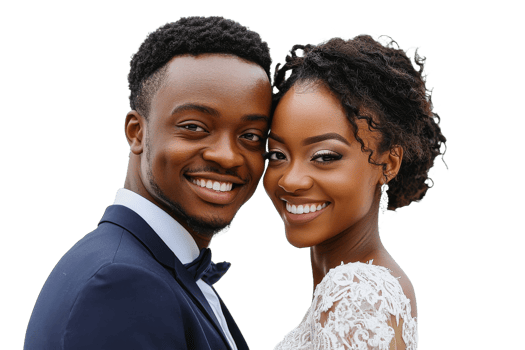 Joyful couple celebrates love on their wedding day png