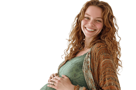 Expecting mother smiles with joy on transparent background png