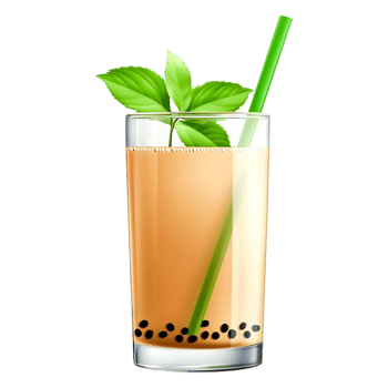 Refreshing Herbal Drink with Mint Leaves and Tapioca Pearls png