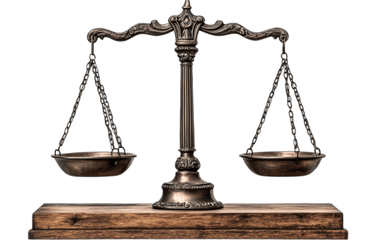 Classic balance scale on wood, clear background png