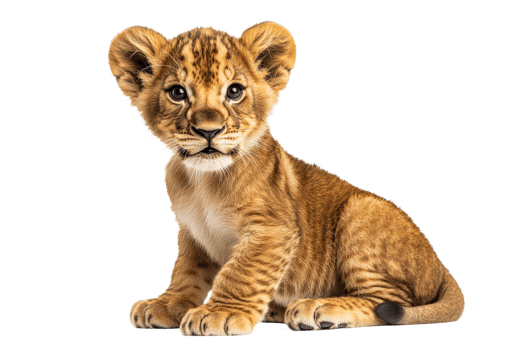 Cute lion cub sitting calmly on a white background png